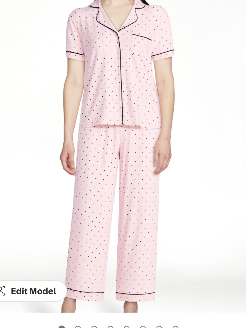 Joyspun || Pink with Polka Dot Short Sleeve Pajama Set with Black Piping women’s